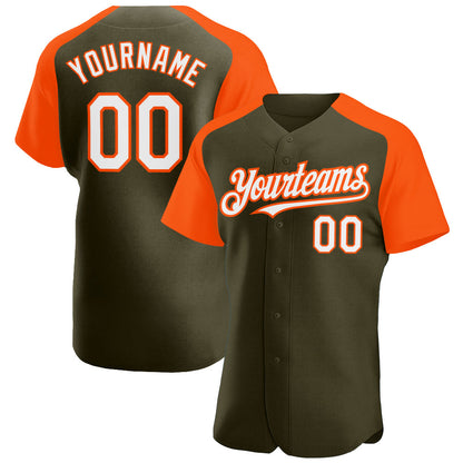 Custom Olive White-Orange Authentic Raglan Sleeves Salute To Service Baseball Jersey - Sky-Custom