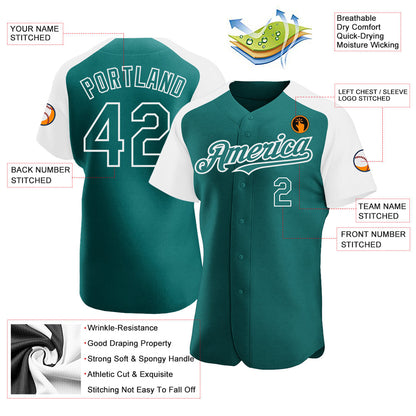 Custom Teal White Authentic Raglan Sleeves Baseball Jersey - Sky-Custom
