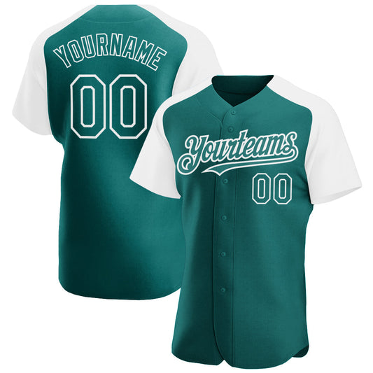 Custom Teal White Authentic Raglan Sleeves Baseball Jersey - Sky-Custom