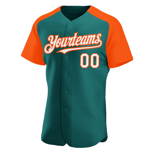 Custom Teal White-Orange Authentic Raglan Sleeves Baseball Jersey - Sky-Custom