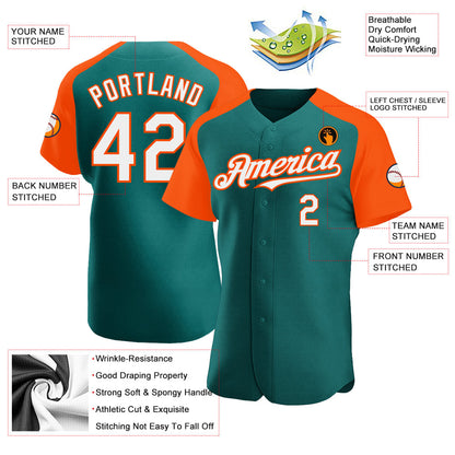 Custom Teal White-Orange Authentic Raglan Sleeves Baseball Jersey - Sky-Custom