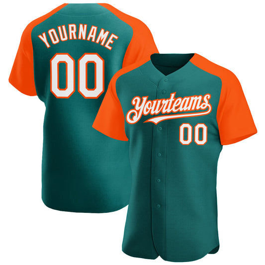Custom Teal White-Orange Authentic Raglan Sleeves Baseball Jersey - Sky-Custom