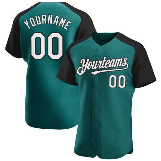 Custom Teal White-Black Authentic Raglan Sleeves Baseball Jersey - Sky-Custom