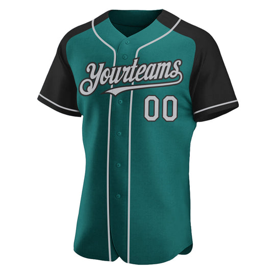 Custom Teal Gray-Black Authentic Raglan Sleeves Baseball Jersey - Sky-Custom