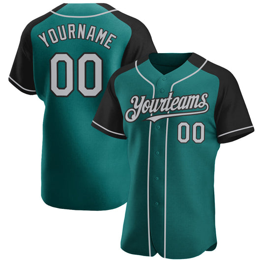 Custom Teal Gray-Black Authentic Raglan Sleeves Baseball Jersey - Sky-Custom
