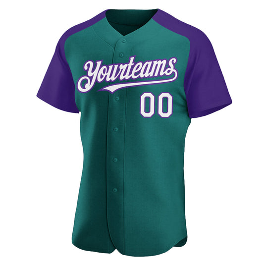 Custom Teal White-Purple Authentic Raglan Sleeves Baseball Jersey - Sky-Custom