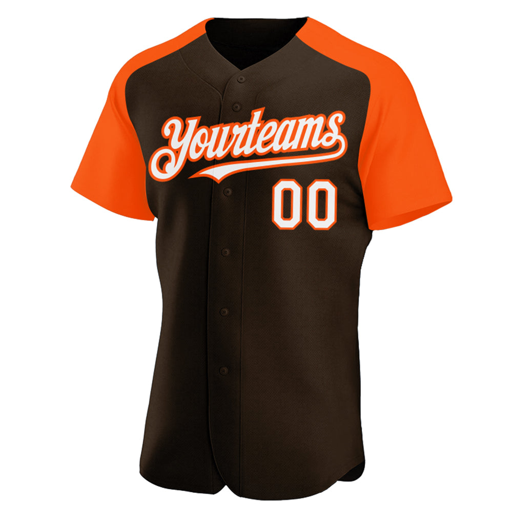 Custom Brown White-Orange Authentic Raglan Sleeves Baseball Jersey - Sky-Custom