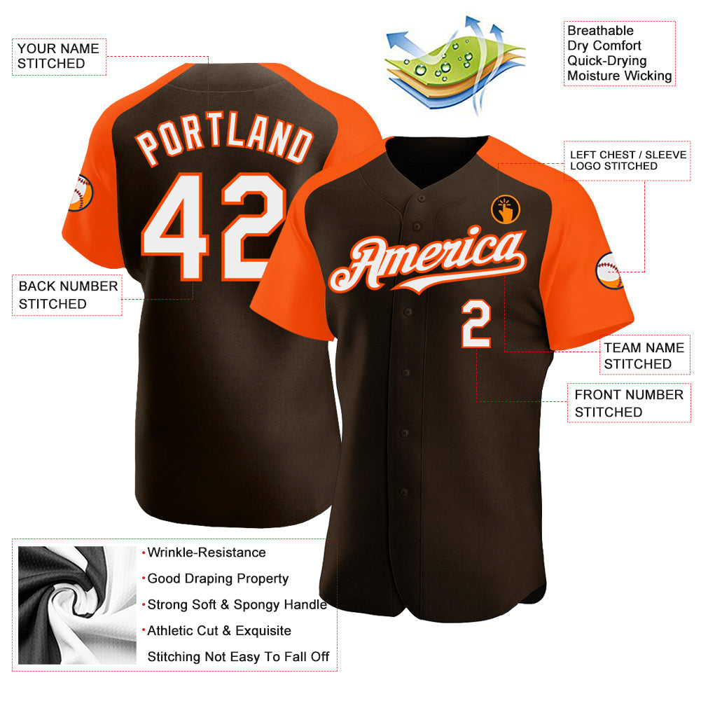 Custom Brown White-Orange Authentic Raglan Sleeves Baseball Jersey - Sky-Custom