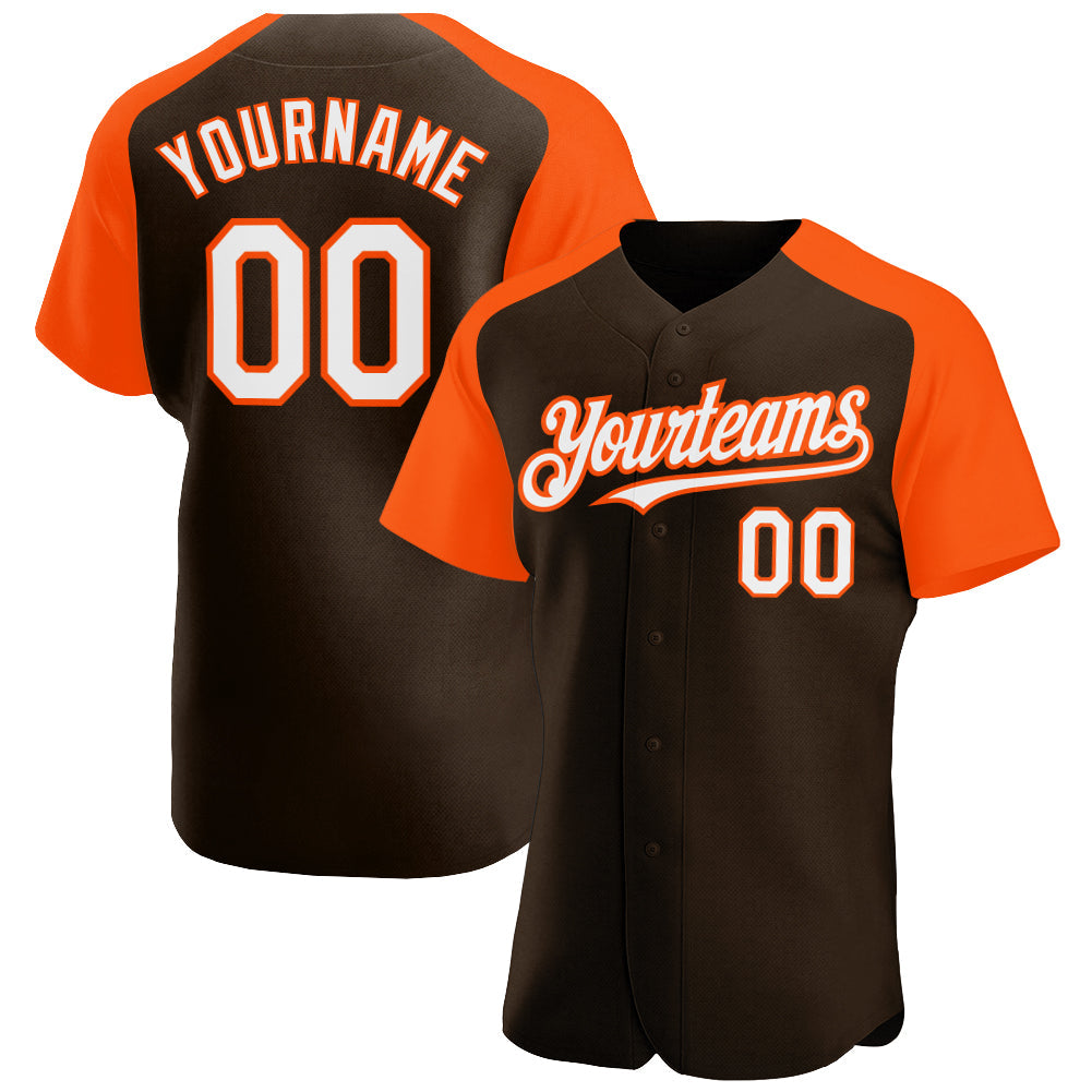Custom Brown White-Orange Authentic Raglan Sleeves Baseball Jersey - Sky-Custom
