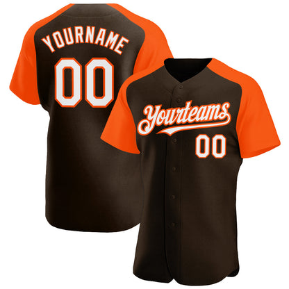 Custom Brown White-Orange Authentic Raglan Sleeves Baseball Jersey - Sky-Custom