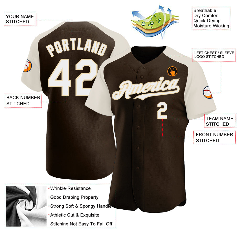 Custom Brown White-Cream Authentic Raglan Sleeves Baseball Jersey - Sky-Custom