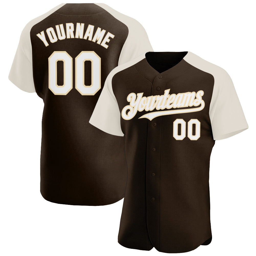 Custom Brown White-Cream Authentic Raglan Sleeves Baseball Jersey - Sky-Custom