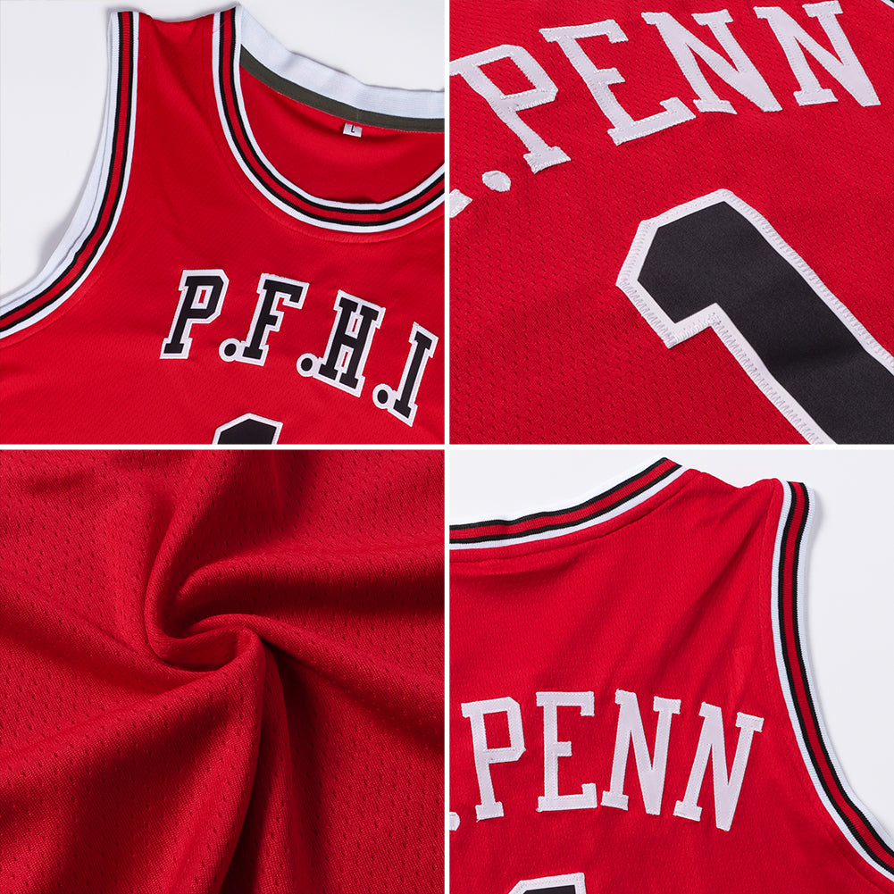 Custom Red White-Black Authentic Throwback Basketball Jersey - Sky-Custom