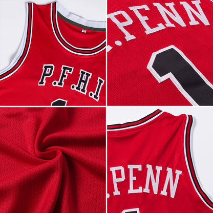 Custom Red White-Black Authentic Throwback Basketball Jersey - Sky-Custom