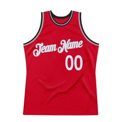 Custom Red White-Black Authentic Throwback Basketball Jersey - Sky-Custom