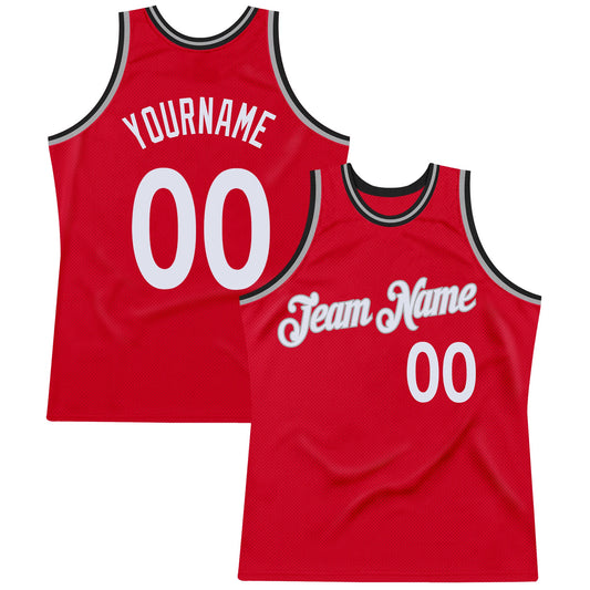 Custom Red White-Black Authentic Throwback Basketball Jersey - Sky-Custom