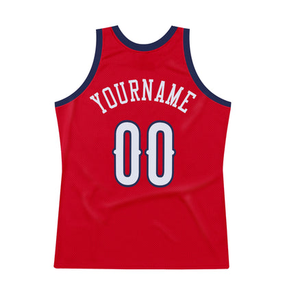 Custom Red White-Navy Authentic Throwback Basketball Jersey - Sky-Custom