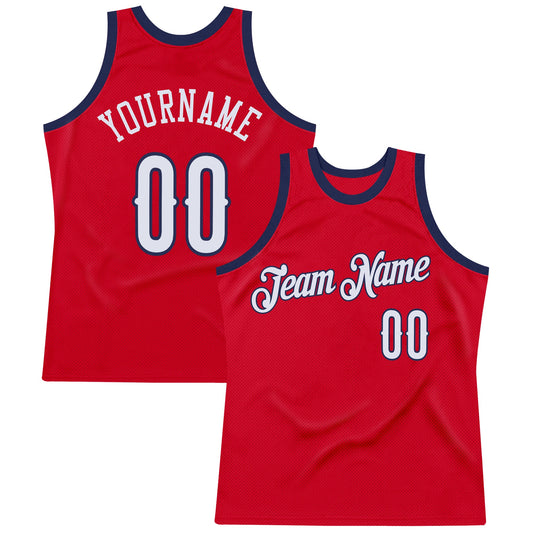 Custom Red White-Navy Authentic Throwback Basketball Jersey - Sky-Custom