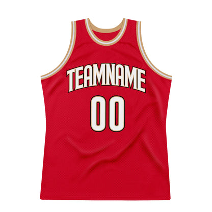 Custom Red White-Old Gold Authentic Throwback Basketball Jersey - Sky-Custom