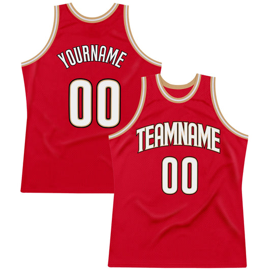 Custom Red White-Old Gold Authentic Throwback Basketball Jersey - Sky-Custom