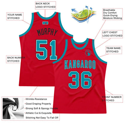 Custom Red Teal-Black Authentic Throwback Basketball Jersey - Sky-Custom