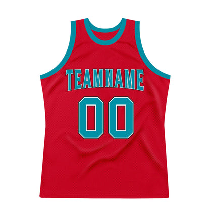 Custom Red Teal-Black Authentic Throwback Basketball Jersey - Sky-Custom