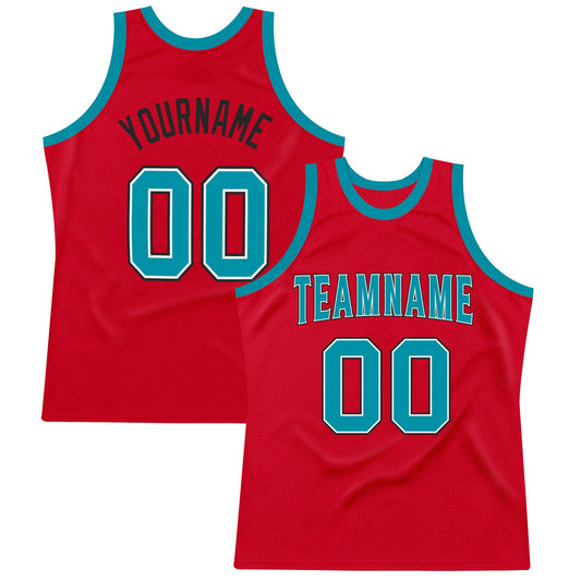 Custom Red Teal-Black Authentic Throwback Basketball Jersey - Sky-Custom