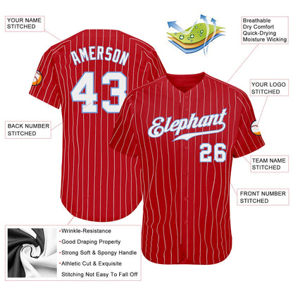 Custom Red White Pinstripe White-Light Blue Authentic Baseball Jersey - Sky-Custom