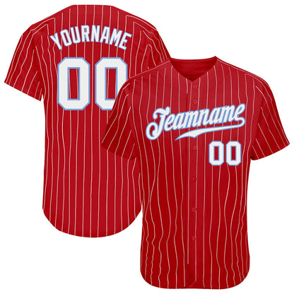 Custom Red White Pinstripe White-Light Blue Authentic Baseball Jersey - Sky-Custom