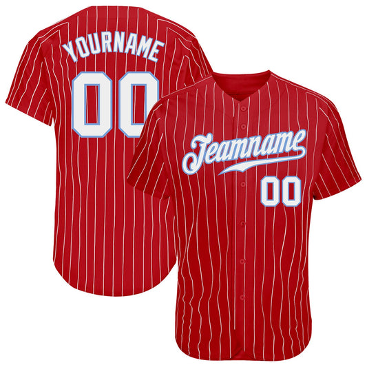 Custom Red White Pinstripe White-Light Blue Authentic Baseball Jersey - Sky-Custom
