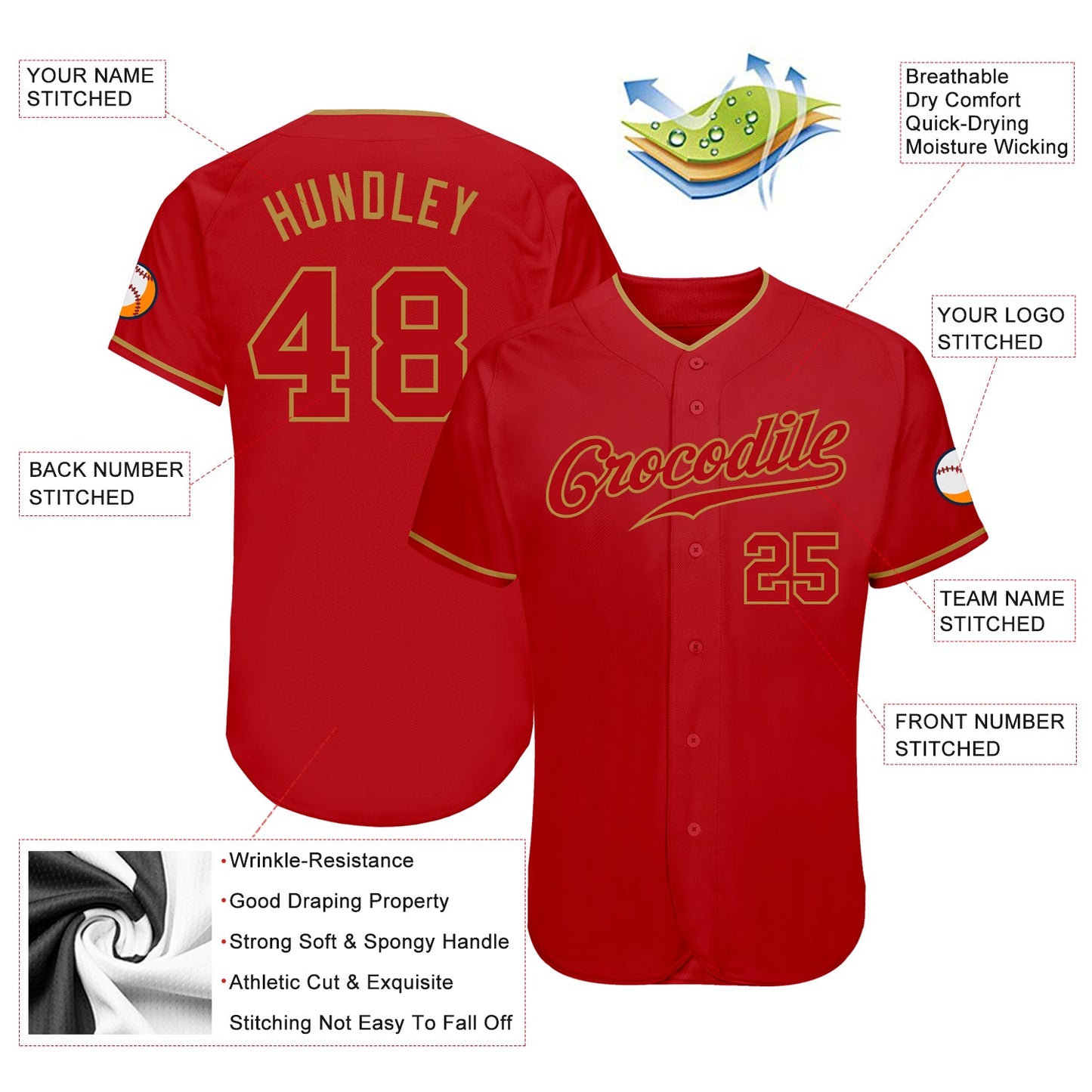 Custom Red Red-Old Gold Authentic Baseball Jersey - Sky-Custom