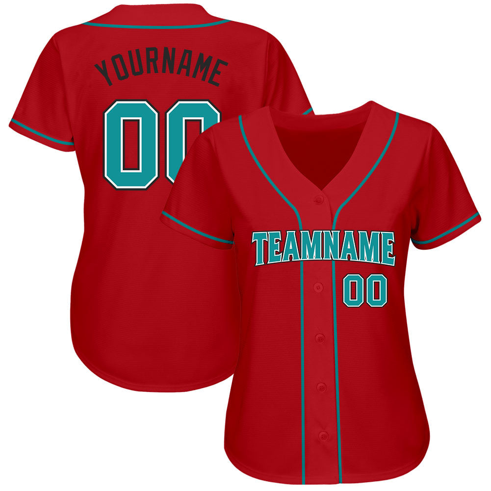 Custom Red Teal-Black Authentic Baseball Jersey - Sky-Custom