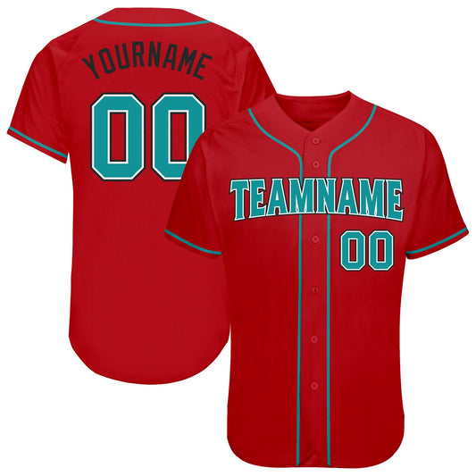 Custom Red Teal-Black Authentic Baseball Jersey - Sky-Custom