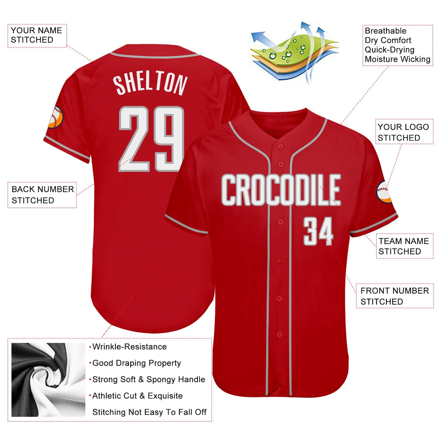 Custom Red White-Gray Authentic Baseball Jersey - Sky-Custom