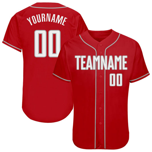 Custom Red White-Gray Authentic Baseball Jersey - Sky-Custom