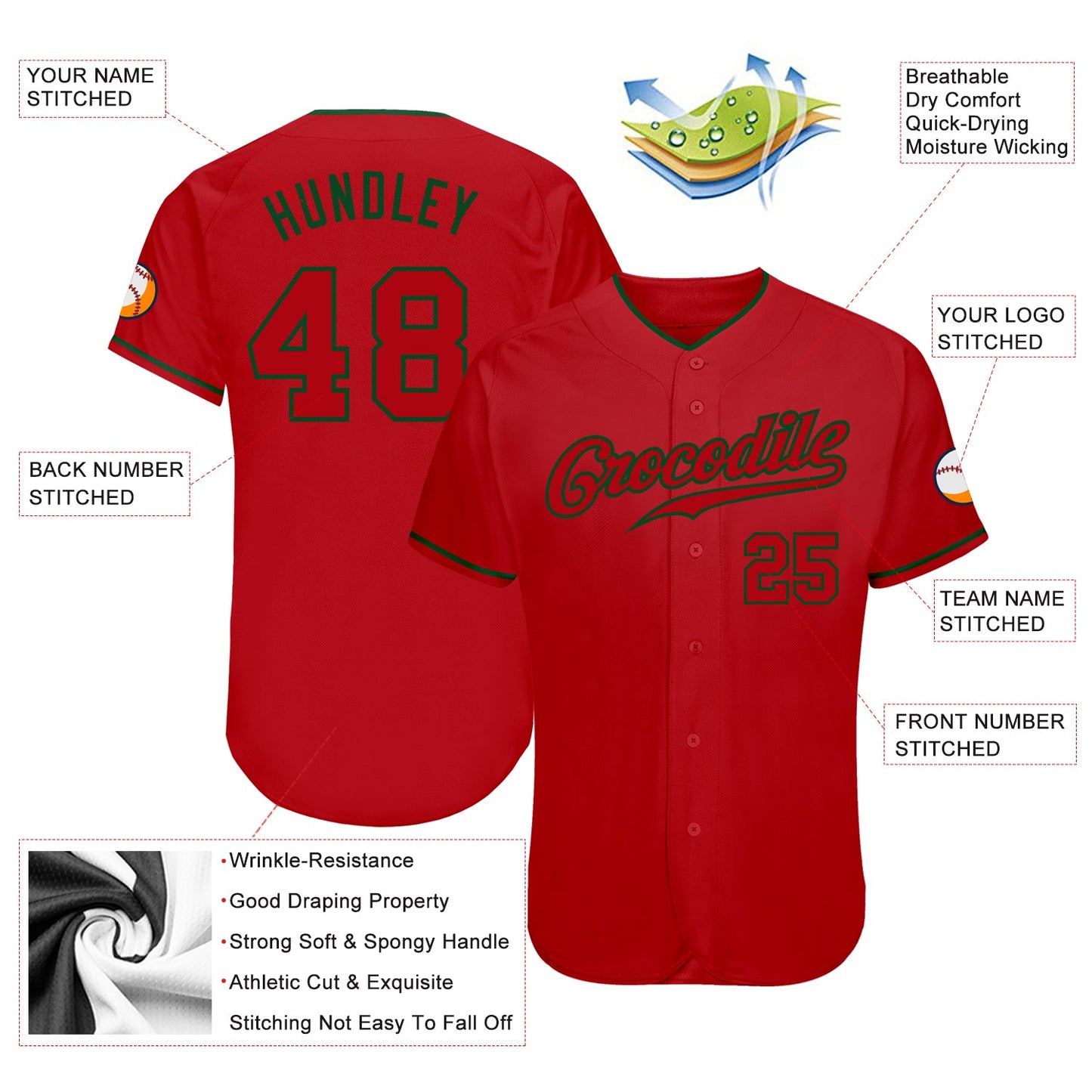 Custom Red Red-Green Authentic Baseball Jersey - Sky-Custom