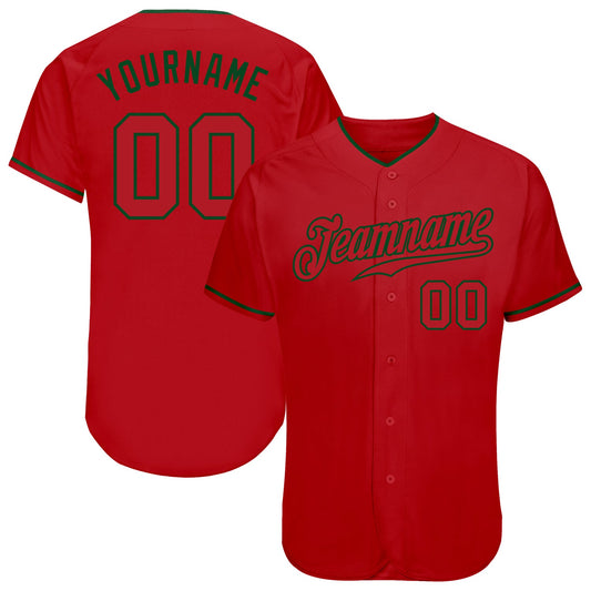 Custom Red Red-Green Authentic Baseball Jersey - Sky-Custom