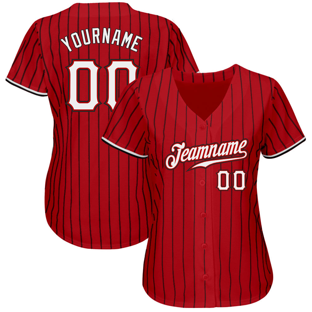 Custom Red Black Pinstripe White-Black Authentic Baseball Jersey - Sky-Custom