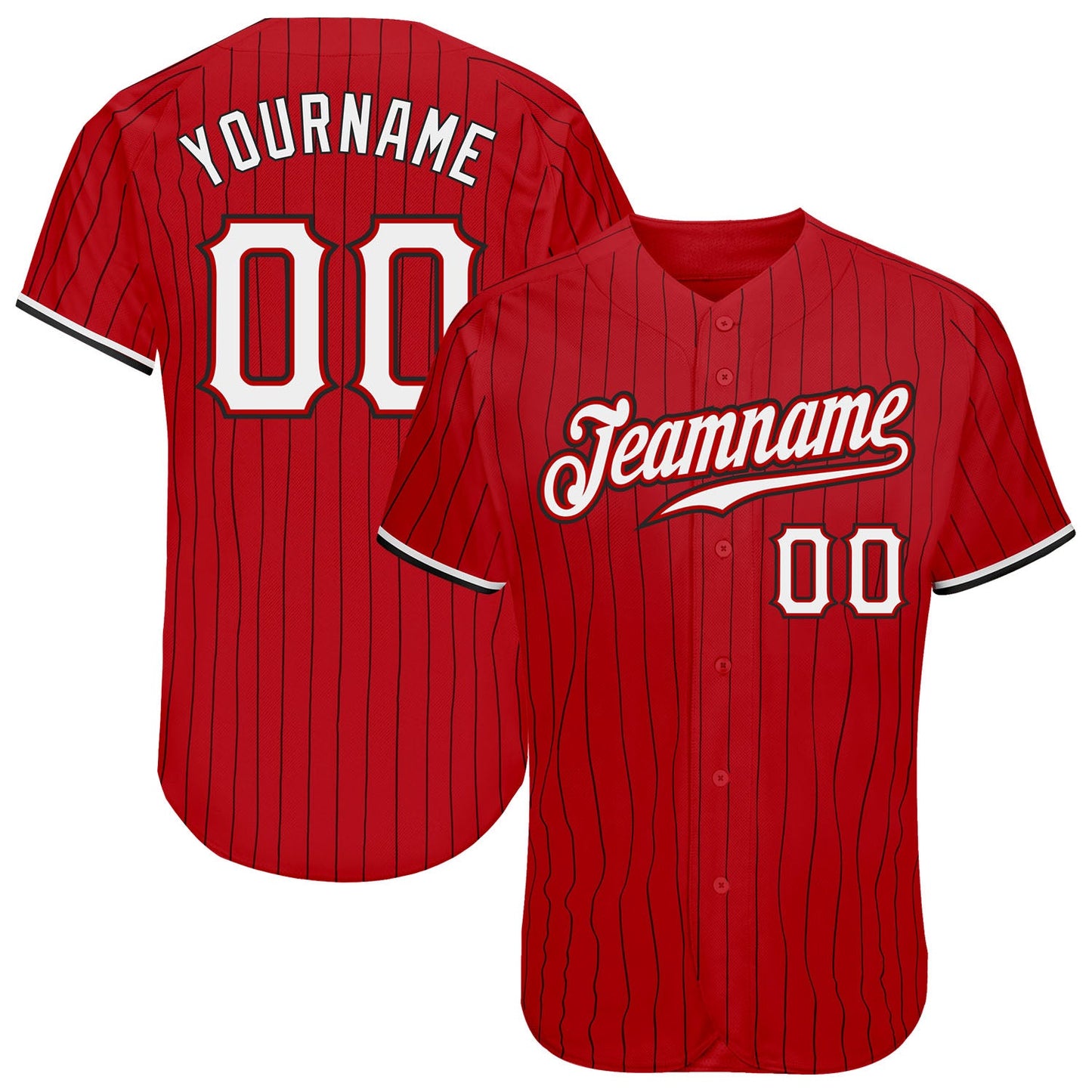 Custom Red Black Pinstripe White-Black Authentic Baseball Jersey - Sky-Custom
