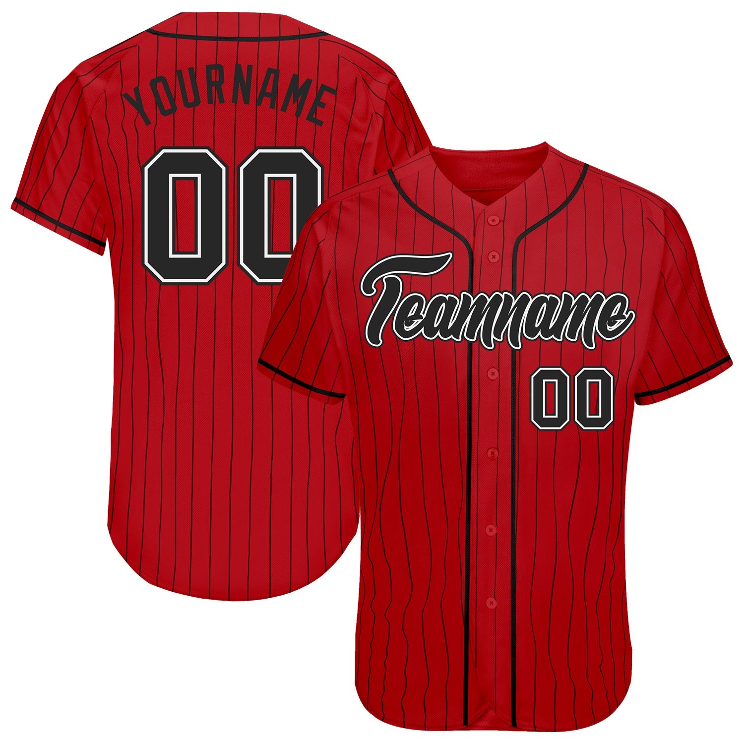 Custom Red Black Pinstripe Black-White Authentic Baseball Jersey - Sky-Custom