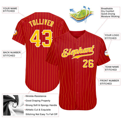 Custom Red Gold Pinstripe Gold-White Authentic Baseball Jersey - Sky-Custom