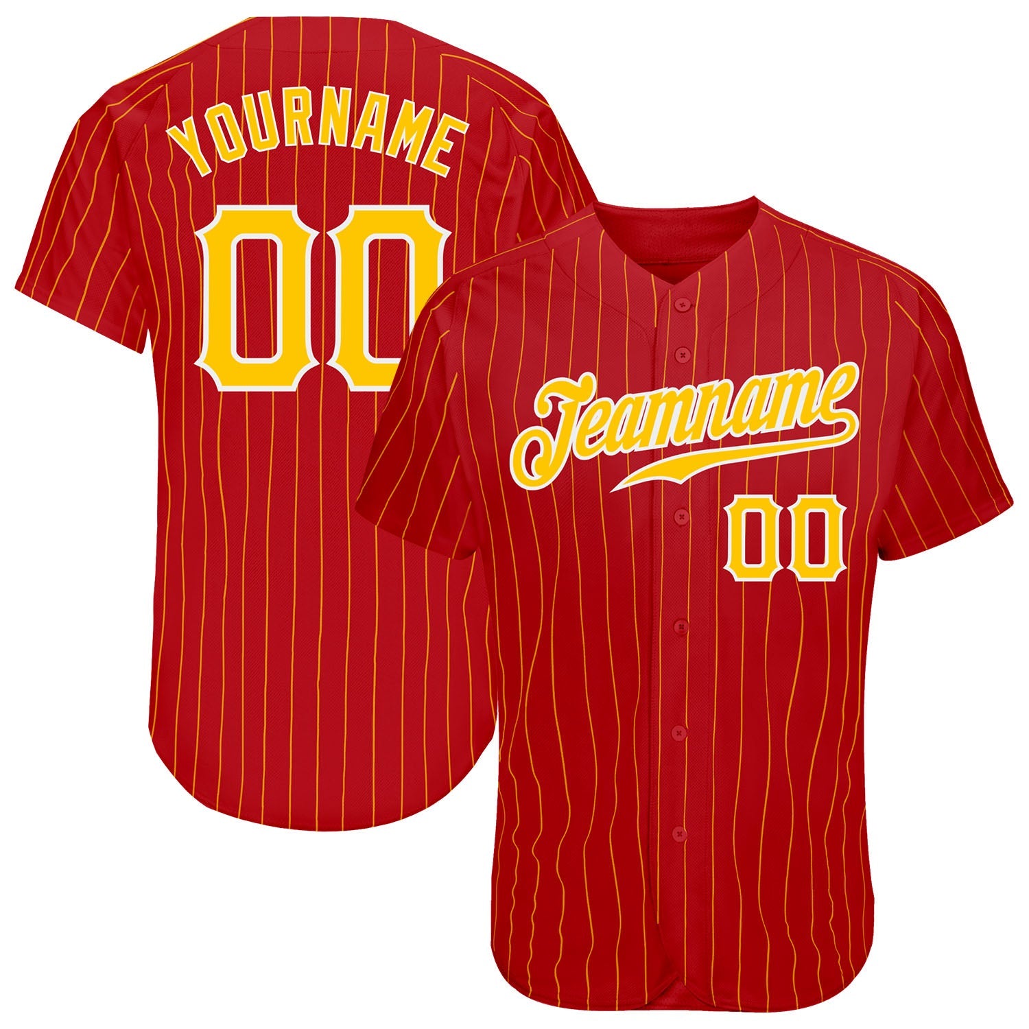 Custom Red Gold Pinstripe Gold-White Authentic Baseball Jersey - Sky-Custom