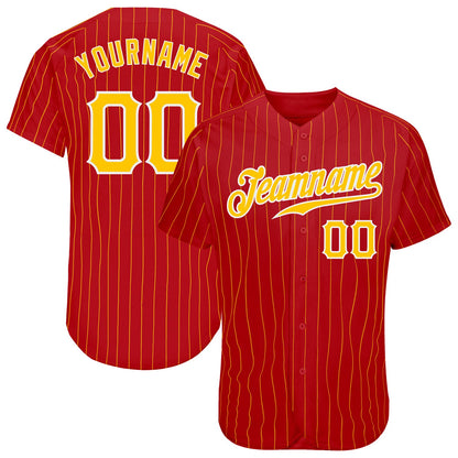 Custom Red Gold Pinstripe Gold-White Authentic Baseball Jersey - Sky-Custom
