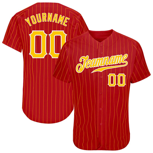 Custom Red Gold Pinstripe Gold-White Authentic Baseball Jersey - Sky-Custom