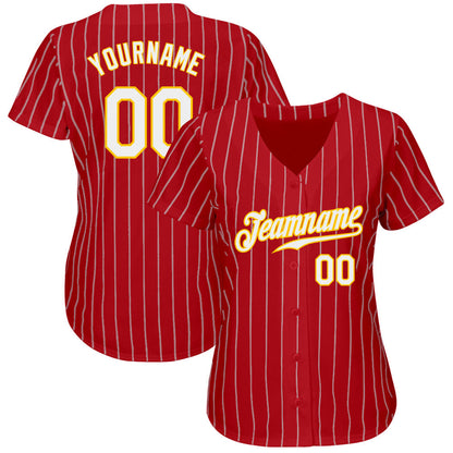 Custom Red Gold Pinstripe White-Gold Authentic Baseball Jersey - Sky-Custom