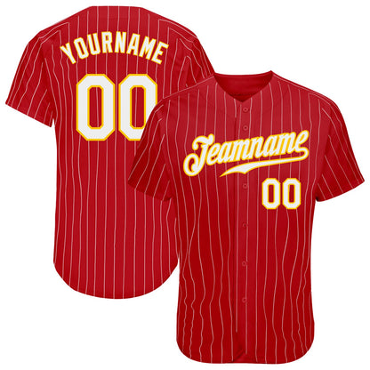 Custom Red Gold Pinstripe White-Gold Authentic Baseball Jersey - Sky-Custom
