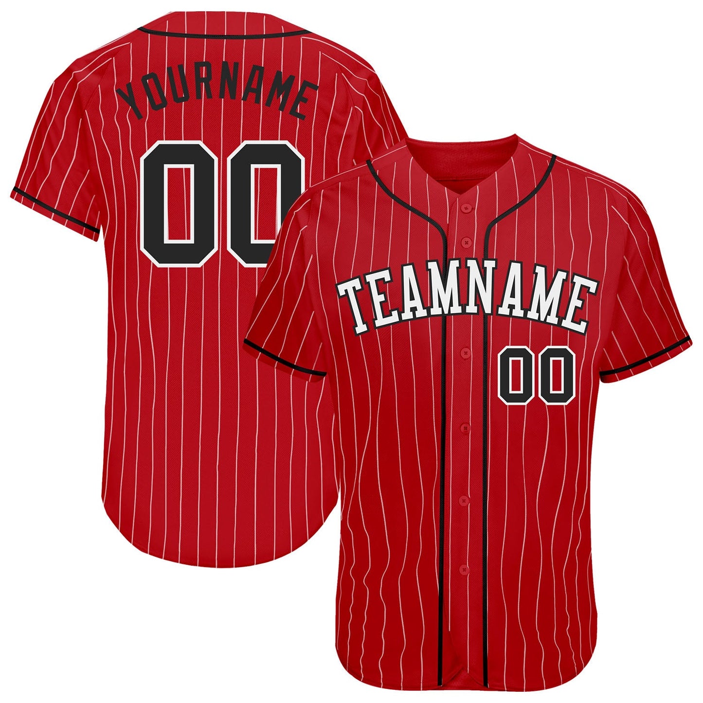 Custom Red White Pinstripe Black-White Authentic Baseball Jersey - Sky-Custom