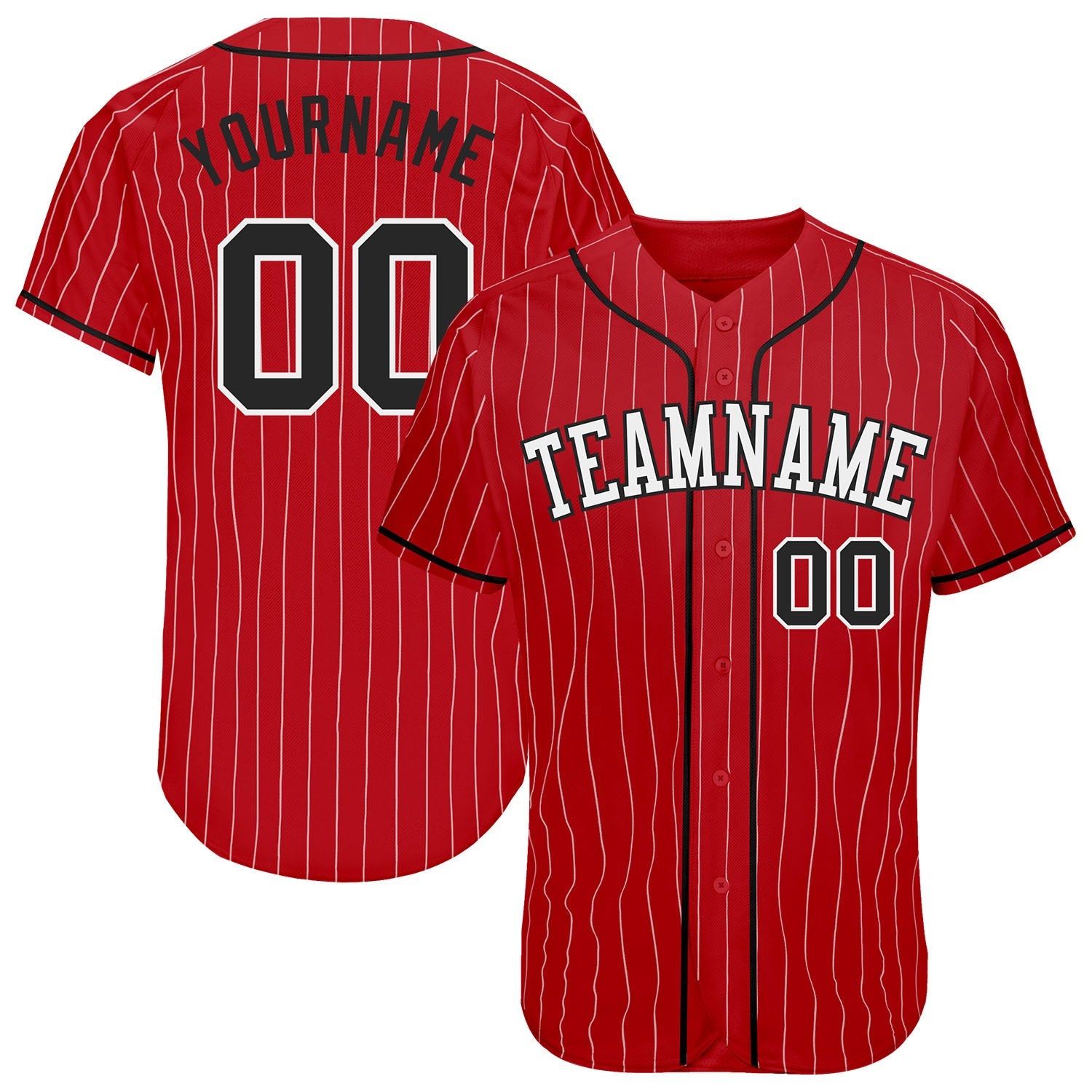 Custom Red White Pinstripe Black-White Authentic Baseball Jersey - Sky-Custom