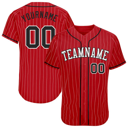 Custom Red White Pinstripe Black-White Authentic Baseball Jersey - Sky-Custom