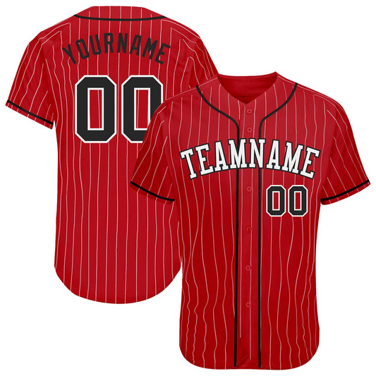 Custom Red White Pinstripe Black-White Authentic Baseball Jersey - Sky-Custom
